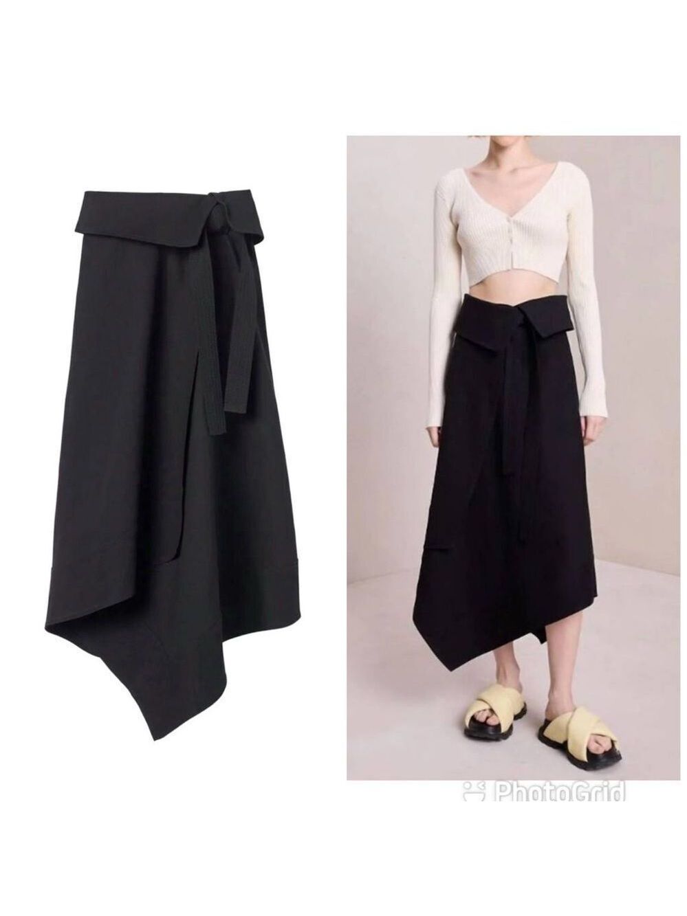NEW A.L.C. Mackenzie Linen Midi Wrap Skirt Black Size 10